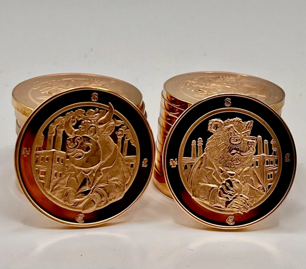 Bull & Bear stack of coins